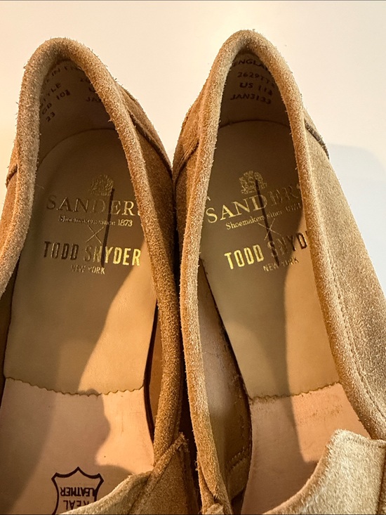Todd Snyder X Sanders Edwin Suede Loafers Tan Brown.  Sz 11.5.  NWOB. Box45 main image 4